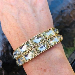 Gold-tone Statement Bracelet Clear Stones Stretch